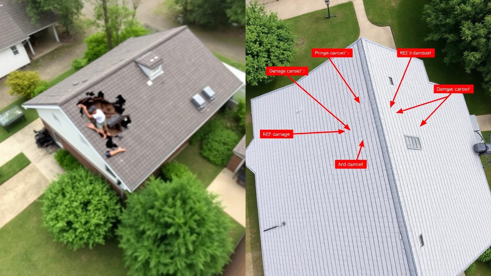 Before and after: homeowner phone photo vs. annotated drone inspection report